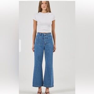ROLLA'S Blue High-Rise Wide Leg Jeans with Front Patch Pockets